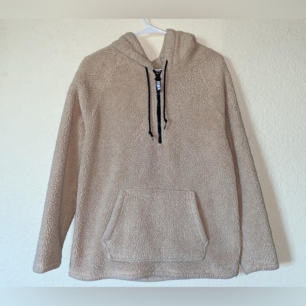 Victoria’s Secret PINK Sz XS Sherpa Fleece Black Kangaroo Pocket Pullover Hoodie
